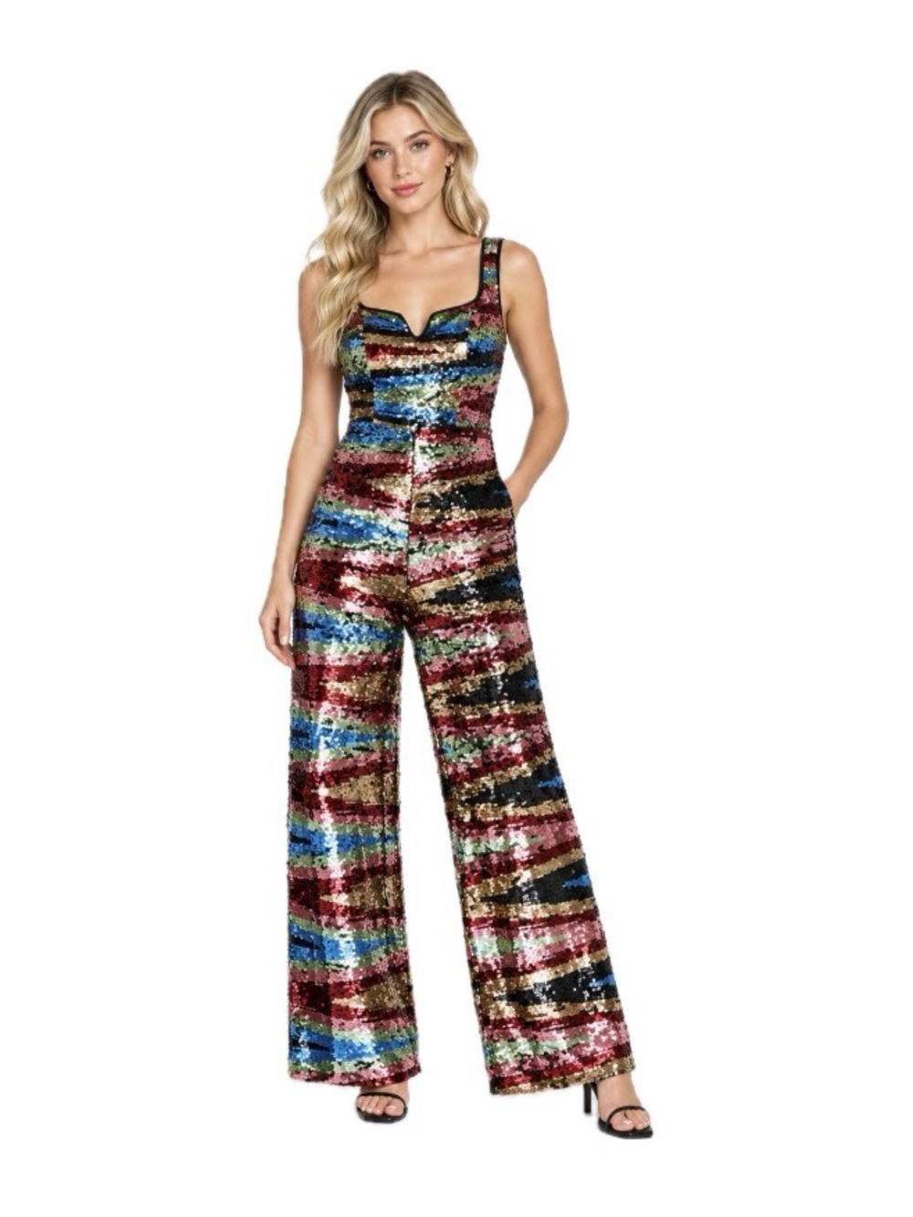 Nasty Gal, Multicolor Sequin Wide Leg Jumpsuit Holiday Party NYE, Size 4